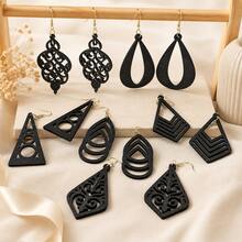 6 pares de pendientes de madera hueca con diseño bohemio, diseño de gota geométrica y triángulo colgante, adecuados para uso diario, joyas para mujeres para festivales y fiestas, para todas las estaciones - geometría - Ver 7