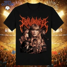 T-Taylor Death Metal Style Concert Collage T-Shirt | Gender-Neutral Oversized Pop Fan Shirt Black - Black - View 11