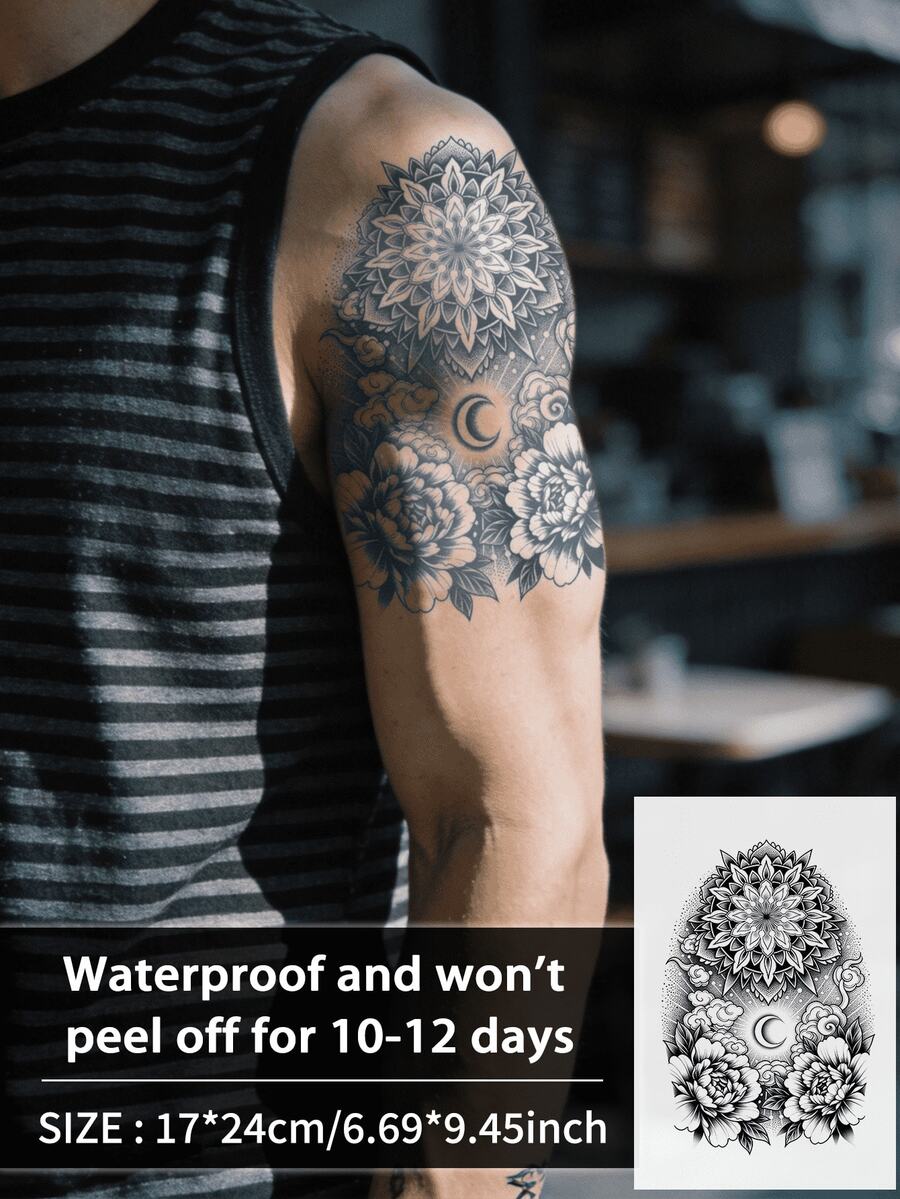 1pc Men's Tattoo Simulation Totem Temporary Tattoo Sticker Geometric Pattern Semi-Permanent Waterproof Sweat-Resistant Lasts 1-2 Weeks Realistic Herbal Juice Anti-Friction Non-Reflective Men's Tattoo Sticker Suitable For Arms, Chest, Legs, Abdomen, Waist, Fingers, Neck, Spine Modernist Body Art - HE - View 1