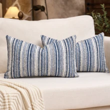 1/2 chiếc vỏ gối trang trí sọc bằng vải chenille cao cấp, không kèm ruột gối, chất liệu vải boucle màu xanh và be, hình vuông, thích hợp cho ghế sofa, phòng khách, phòng ngủ, nhà nông thôn, cũng có thể dùng làm quà tặng. - Xanh lam-Beige - Xem 20
