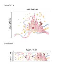 Calcomanías de Princesa de Cuento de Hadas en Tonos Pastel, Pegatinas de Mariposa Floral, Unicornio y Castillo, Accesorios de Decoración de Habitación para Paredes de Dormitorio de Niñas Pequeñas y Adolescentes - Multicolor - View 12