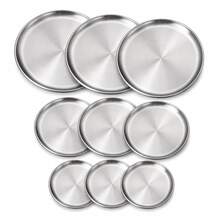 Set di 3/6/9 piatti da portata rotondi in acciaio inossidabile, piatti in metallo impilabili adatti per dessert, bistecche, pizza, frutta, barbecue, picnic e feste, con 3 opzioni di dimensione, accessori moderni per la cucina e la sala da pranzo - Argento - Visualizzare 12