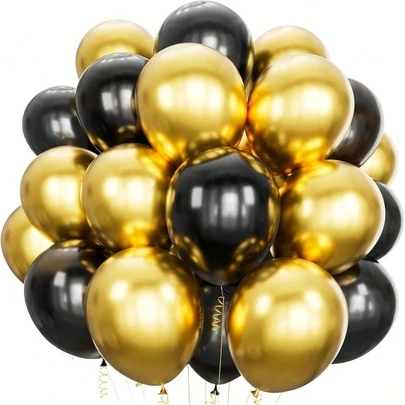 Bộ 10/20/40/60 quả bóng bay helium bằng cao su đen và vàng, kích thước 10 inch, thích hợp trang trí sinh nhật, đám cưới, tiệc mừng em bé sắp chào đời và các bữa tiệc khác - Chất liệu cao su bền, trang trí bóng bay cho các dịp lễ hội.