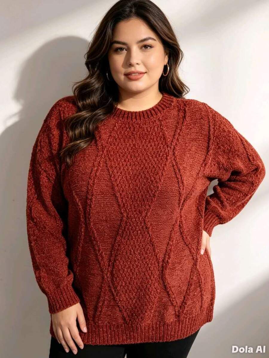 Plus Size Sweater Blouse, Large Sizes G1 G2 G3, Mousse Fabric - 棕色 - 查看 1