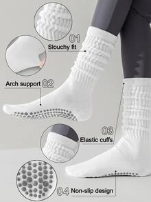 6 Pairs Women's Slip-Resistant Pilates Yoga Socks, Long Tight-Fitting Crew Athletic Socks - Multicolor - View 2