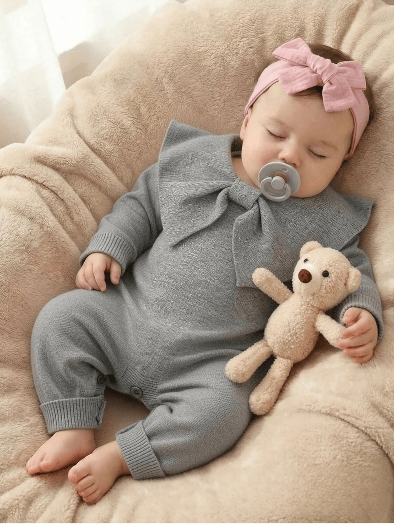 New Arrival Baby Girls' Knitted Romper With Bow Cape, Korean Style, Suitable For Spring, Autumn, Winter