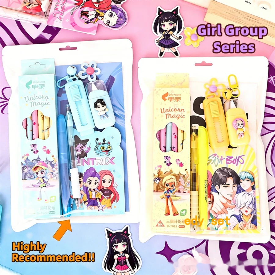 Bộ văn phòng phẩm K-Pop Huntrix 6 món, sổ tay, bút và móc khóa chủ đề anime, đồ dùng học tập thẩm mỹ dành cho người hâm mộ K-Pop. - Nhiều màu - Xem 1