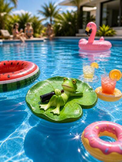 1pc Funny Floating Frog Pool Decor, Leisurely Vacation Lotus Leaf Frog Ornament, Suitable For Summer Pool Party, Vacation Water Play And Party Decoration, Cute Floating Frog Lotus Leaf Water Landscape Ornament, Cute Floating Water Toy, Suitable For Outdoor Pools, Garden Pools And Gardening Enthusiasts Gifts, Water Landscape, Water Decoration, Home Decor, Garden Ornament, Pool Landscape, Pool Party, Pool Toy, Excellent Gift Choice For Family Pool, Backyard Party, Summer Gathering, Vacation Villa, Pool Photo Backdrop, Friends Gathering Decoration