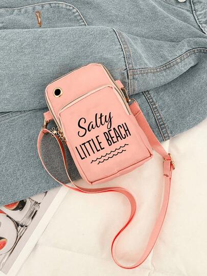"Salty" Letter Pattern Printed Mini Outdoor Sports Handbag Wallet With Headphone Jack, Phone Bag, Arm Bag, Coin Wallet Holder, Money Shoulder Bag, Women's Horizontal Phone Bag, Multi Zipper Upright Wallet, Outdoor Sports Arm, With Running, Hiking, And Cycling Wallet,Multifunctional Zipper Bag,Spring & Summer Essentials, Teacher's Day Gift Bag, Mother's Day Gifts, Father's Day Gifts, Birthday Gifts, Back To School Season Gifts, Party Gifts