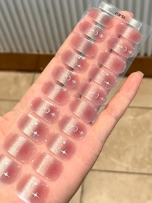 20片半固化凝胶美甲贴纸，持久耐用，专业美甲沙龙级品质，易于粘贴和卸除，需配合UV灯使用 - 藕粉色 - 查看 6