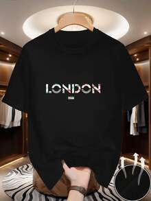 T-Shirt alla Moda Britannica LONDON CITY |   T-shirt estiva da uomo con stampa di lettere in bianco e nero, ampia e traspirante, a maniche corte e con scollo rotondo, adatta per palestra, corsa, ciclismo e abbigliamento casual estivo - Felpa leggera. - nero - Visualizzare 1
