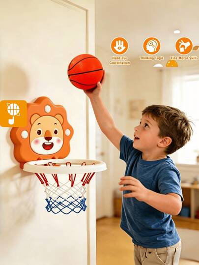 Mini Children's Basketball Hoop With Cartoon Blue Design, Indoor Wallmount Basketball Toy Set With Ball, Suitable For Kids 3+ Years Old Indoor/Outdoor Play, Christmas/Easter Gift
