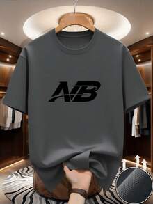 Urban Style | AB CUB Print Short Sleeve T-Shirt, Regular Fit, Crew Neck, Stretch Fabric, Versatile For Everyday And Casual Wear, Easily Creates An Urban Style. The Crew Neck Is Ideal For The Gym, Running, Cycling, And Summer Casual Wear - Activewear - 深灰色 - 查看 6