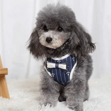 PETCHIC 復古格紋與航海風狗狗胸背帶與牽繩套組，可調節防窒息幼犬背心，附水手錨與波點印花，柔軟網布寵物胸背帶，適用小型犬、中型犬與貓 - 彩色 - 查看 8