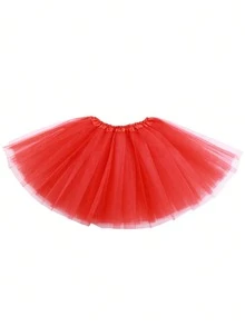 Falda de tul sólida para niñas jóvenes, informal pero versátil para actuaciones en el escenario - Rojo - Ver 4