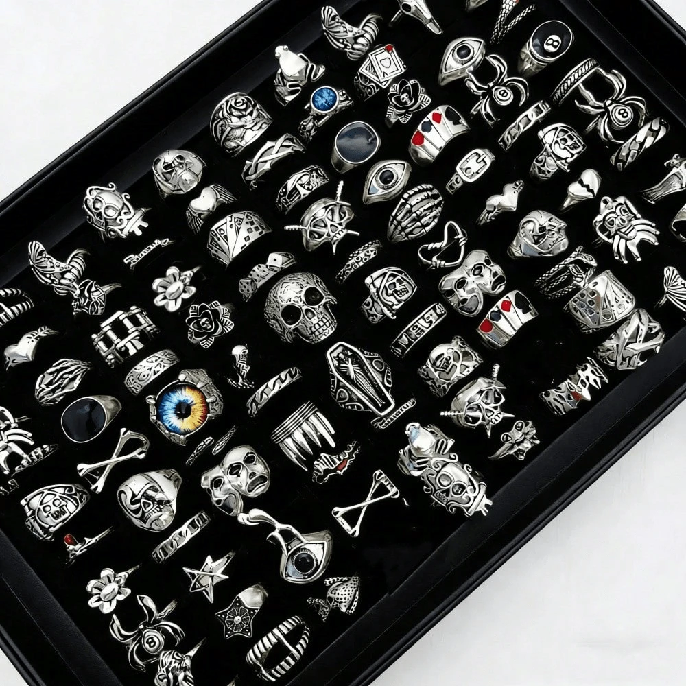 10/20pcs/Set Vintage Punk Gothic Style Unisex Rings, Big Eye Heart Shape Design, Holiday Party Gift For Friends, Daily Wear Jewelry