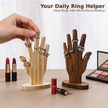 Nordic Solid Wood Hand-Shaped Jewelry Display Stand, Ring Holder, Earring Necklace Bracelet Jewelry Organizer, Multi-Slot Anti-Loss Desktop Organizer, Dressing Table Bedroom Bathroom Home Decor, Natural Wood Style Minimalist Decoration, Birthday Christmas Gift For Women - Multicolor - View 2