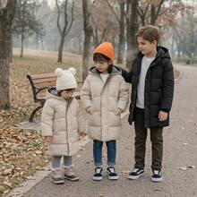 About Everything Children's And Youth Long Jacket Coat For Boys And Girls With Ribbed Cuffs - 米色 - 查看 6