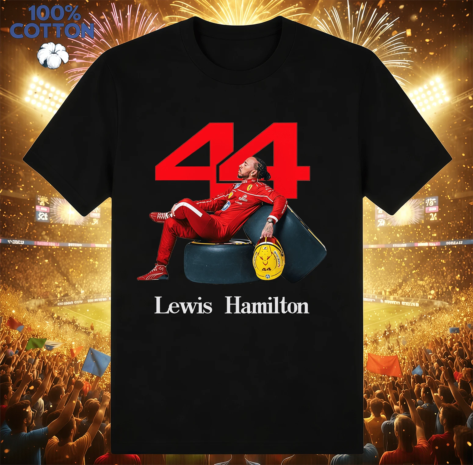 Lewis F1ST Racing Fan T-Shirt | Gender-Neutral Oversized Motorsport Shirt Black - Black - View 1