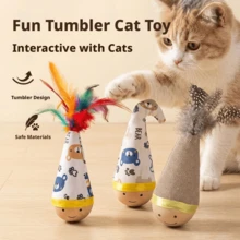 Wooden Roly-Poly Teaser Wand With Feather, Funny Interactive Cat Toy, Chew-Resistant Puzzle Ball, Suitable For Cats Home Alone To Relieve Loneliness, Anxiety And Destructive Behavior - Multicolor - View 7