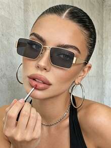 1 par de gafas de moda con montura de metal ovalada, unisex. Gafas casuales adecuadas para ir al trabajo, la playa, la fotografía callejera - negro gris - Ver 9