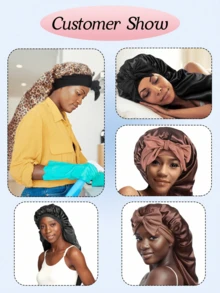 Topi Tidur Sutra Satin Panjang, Topi Tidur Wanita, Topi Tidur Sutra dengan Tali Serut, Cocok untuk Rambut Kepang dan Keriting, Topi Tidur Satin Ukuran Besar dengan Karet Elastis - MultiWarna - View 3