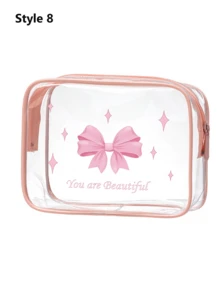 1pc Cute Pink Bow Makeup Bag, PVC Cosmetic Bag, Non-Fading Zipper, Lightweight Foldable Storage Pouch, Perfect Gift For Birthday, Friends And Holidays, Birthday Gift Bag, Funny Design Bag, Double-Sided Printing, Otter Pattern, Summer Bag, Ramadan Bag, Makeup Bag, Wallet, Backpack, Toiletry Bag, Travel Organizer - Pink - View 16