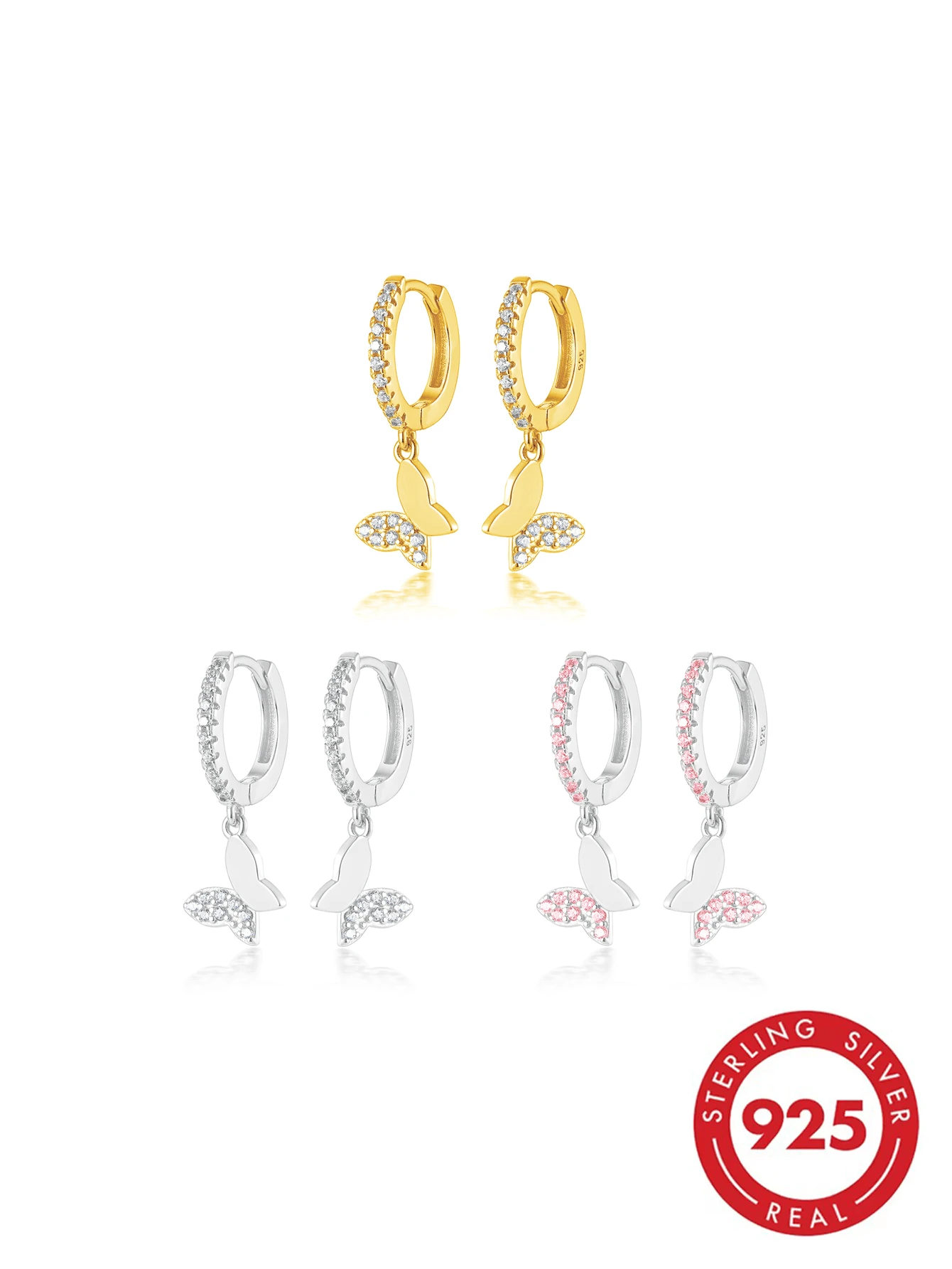 1 par de pendientes de mariposa de plata de ley 925 con diamantes micro-incrustados y circonita brillante, diseño elegante y exclusivo, adecuado para fiestas, regalos, uso diario, viene con una caja de regalo exquisita, ideal para el Día de San Valentín, cumpleaños, regalos festivos - Multicolor - Ver 1