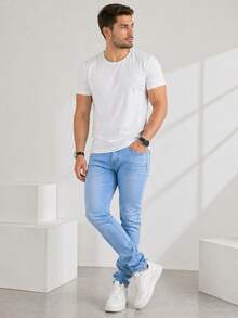 Men's Traditional Straight Jeans With Lycra - Light Wash - View 4