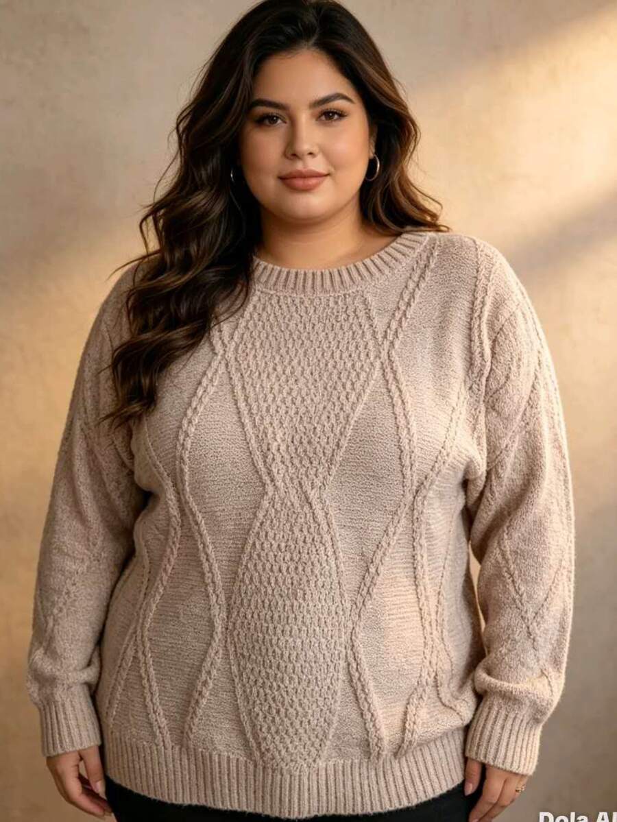 Plus Size Sweater Blouse, Large Sizes G1 G2 G3, Mousse Fabric - 卡其色 - 查看 1