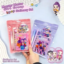 Bộ văn phòng phẩm K-Pop Huntrix 5 món, bộ sổ tay và bút chủ đề anime, đồ dùng học tập dễ thương dành cho fan K-Pop và học sinh. - Nhiều màu - Xem 2