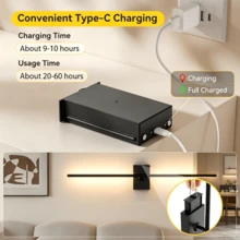 1 pieza/2 piezas Lámpara de pared negra/dorada, decoración de pared para fondo de TV, luz para dormitorio/sala de estar, aplique de pared moderno: compartimento de batería recargable desmontable, con control remoto, luz de pared rectangular - Batería recargable de gran capacidad, cable de carga Tipo C de 80 cm, instalación sin taladrar - Negro - Ver 7