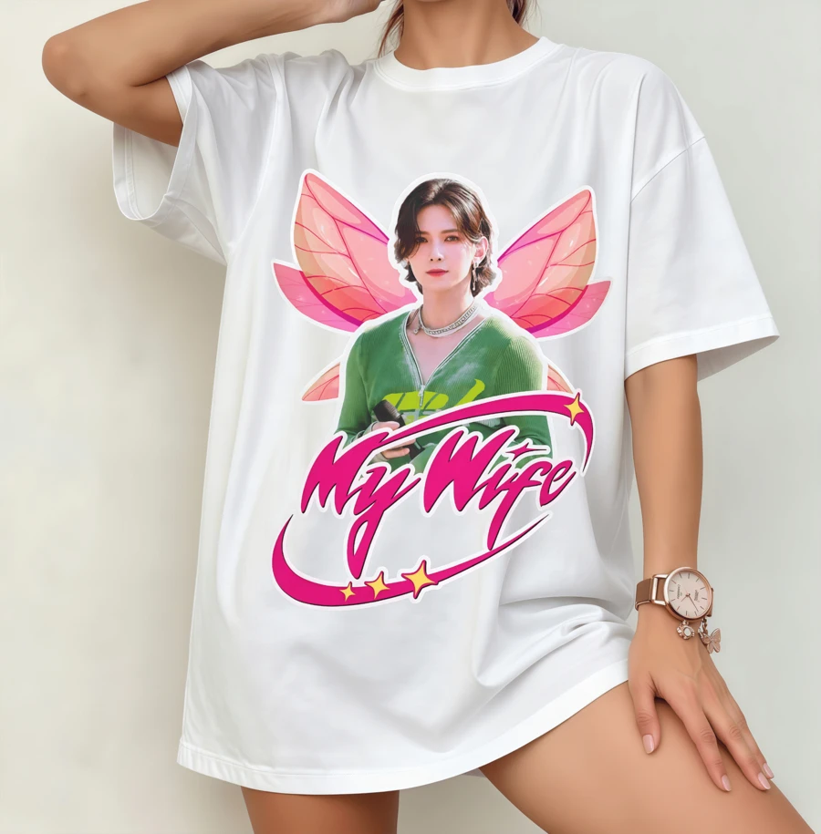 K-Pop Idol Fairy "My Wife" Fan T-Shirt | Gender-Neutral Oversized Concert Shirt White - White - View 1