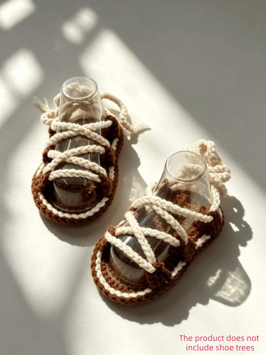 Handmade Infant Sandals, Natural Beige, Lace-Up Style - Coffee Brown - View 1