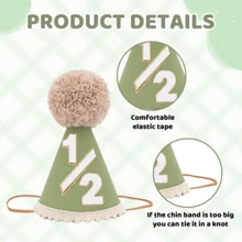 綠色與棕色 1/2 生日套組 半歲生日派對用品 羊毛氈帽子與橫幅 半歲到一歲橫幅與帽子組合 里程碑慶祝 - 彩色 - 查看 5