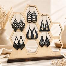 6 pares de pendientes de madera hueca con diseño bohemio, diseño de gota geométrica y triángulo colgante, adecuados para uso diario, joyas para mujeres para festivales y fiestas, para todas las estaciones - geometría - Ver 5