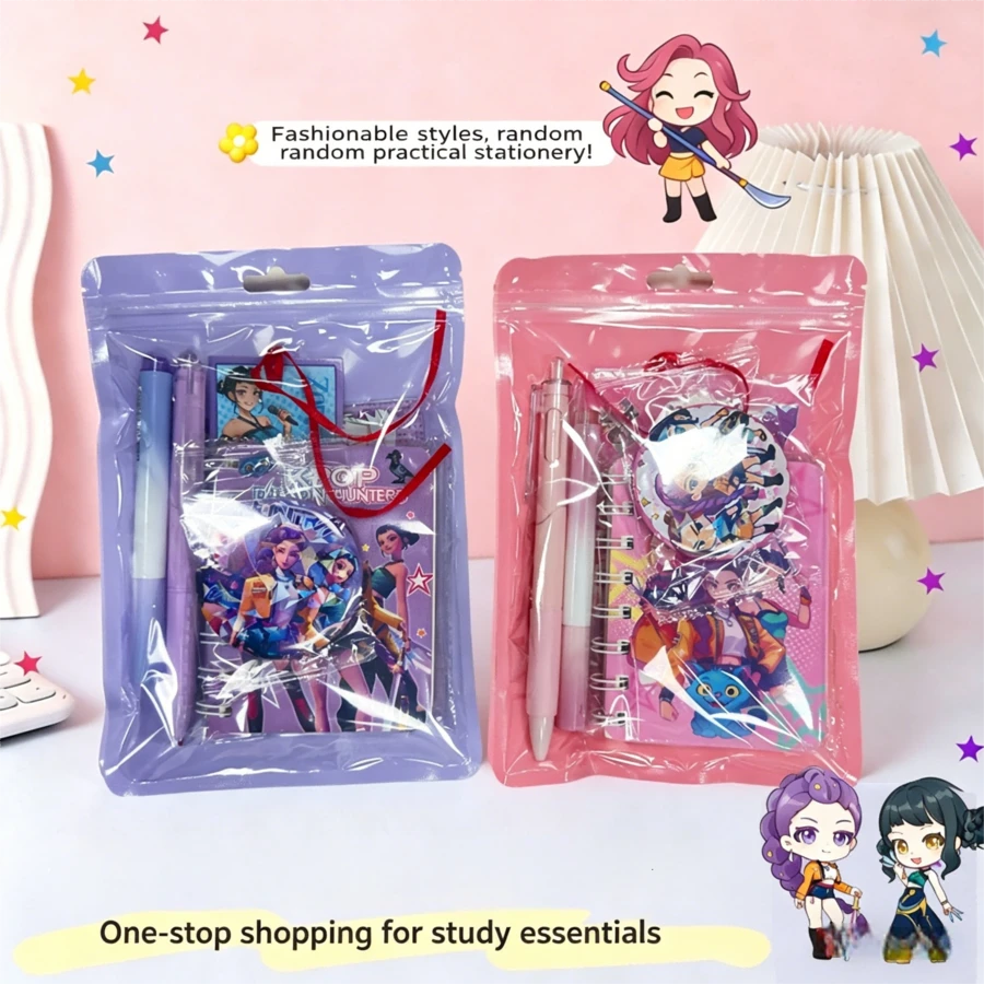 Bộ văn phòng phẩm K-Pop Huntrix 5 món, bộ sổ tay và bút chủ đề anime, đồ dùng học tập dễ thương dành cho fan K-Pop và học sinh. - Nhiều màu - Xem 1