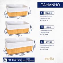 Cesto de Bambu Organizador. Kit com 3 Cestos de Bambu. Conjunto com 3 Cestos - Bege - Visão 5