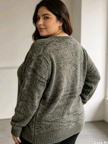 Plus Size Sweater Blouse, Large Sizes G1 G2 G3, Mousse Fabric - Dark Green - View 2