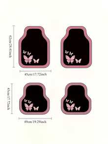 4pcs Pink Butterfly Pattern Car Floor Mats - Universal Anti-Slip Carpet Fit For Sedan, SUV, Pickup - Easy To Clean Durable Stylish Interior Protection - A - View 2