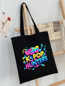 Sacola de Lona K-Pop com "Ko" Bolsa de Ombro de Grande Capacidade, Bolsa de Ombro com Ilustração Pintada à Mão, Mercadoria de Fã, Bolsa para Transporte e Compras, Sacola Grande Dobrável de Uso Casual, Bolsa Elegante para Ocasiões, Adequada para Viagens, Concertos, Eventos de Fãs, Festas, Uso Diário, Presentes de Aniversário Ideais, Presentes de Ídolos, Mercadoria de Fã, Presentes de Férias, Presentes de Concerto - Multicolorido - Visão 4