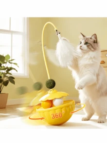 猫玩具翻滚器，自娱自乐解闷羽毛逗猫棒，可拆卸猫薄荷球，宠物用品 - 彩色 - 查看 2