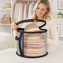 Large Capacity Minimalist Hat Storage Box, Foldable & Stackable Transparent Organizer Bin, Suitable For Wardrobe, Closet Storage, Beach Hat & Travel Storage Bag - Grey - View 9