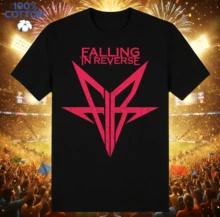 Falling In Reverse Logo Metal T-Shirt | Gender-Neutral Oversized Rock Fan Shirt Black - Black - View 8