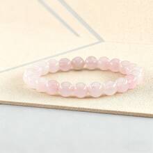 1pc 10mm Natural Rose Quartz Bracelet, Cute Rose Quartz Bangle For Women, Minimalist Crystal Jewelry, Suitable For Parties And Dates - Pink - View 3