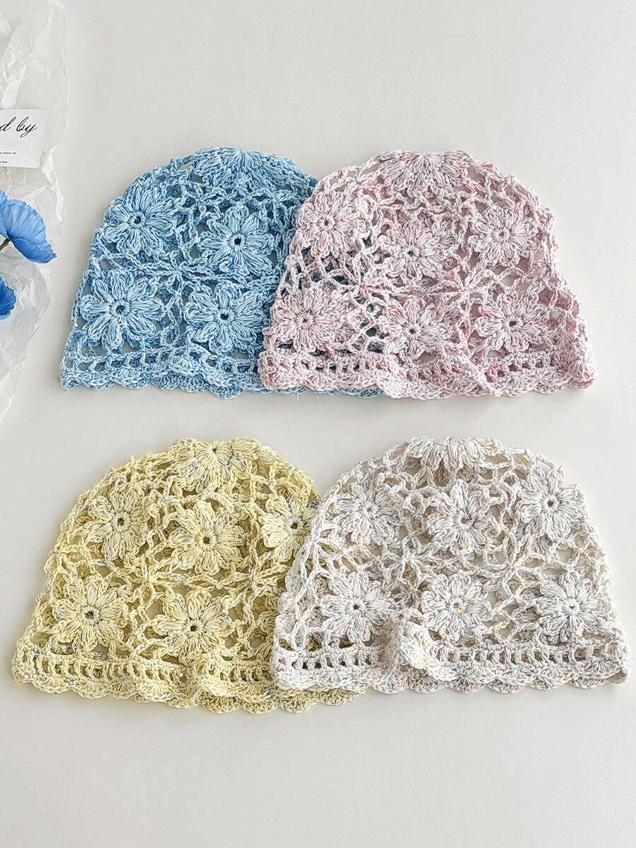 Sequin Lettering Hollow Knit Cap, Vintage Versatile Handmade Crochet Beanie, Lightweight Breathable Sun Protection Headwear, Suitable For Spring, Summer, Autumn, Daily, Beach, Outdoor - Sequined Silver Thread Flowers - View 1