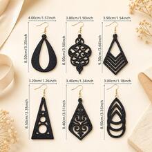 6 pares de pendientes de madera hueca con diseño bohemio, diseño de gota geométrica y triángulo colgante, adecuados para uso diario, joyas para mujeres para festivales y fiestas, para todas las estaciones - geometría - Ver 10