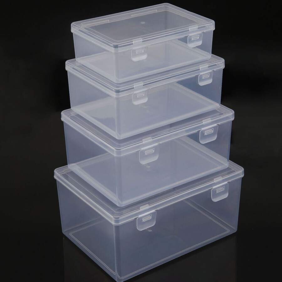 Grande scatola di stoccaggio rettangolare in plastica trasparente con coperchio a doppia fibbia, organizzatore versatile per scrivania domestica, attrezzatura da pesca, forniture per hobby, giocattoli, gioielli, cosmetici - trasparente per una facile visibilità - Multicolore - Visualizzare 1