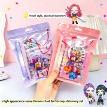 Bộ văn phòng phẩm K-Pop Huntrix 5 món, bộ sổ tay và bút chủ đề anime, đồ dùng học tập dễ thương dành cho fan K-Pop và học sinh. - Nhiều màu - Xem 5