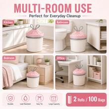 Pink Drawstring Garbage Bags, Thickened Pull-Tie Trash Can Liners For Kitchen, Bathroom, Bedroom, Office, Dorm Room And Daily Household Cleanup, 100 Count Total - hồng - Xem 7